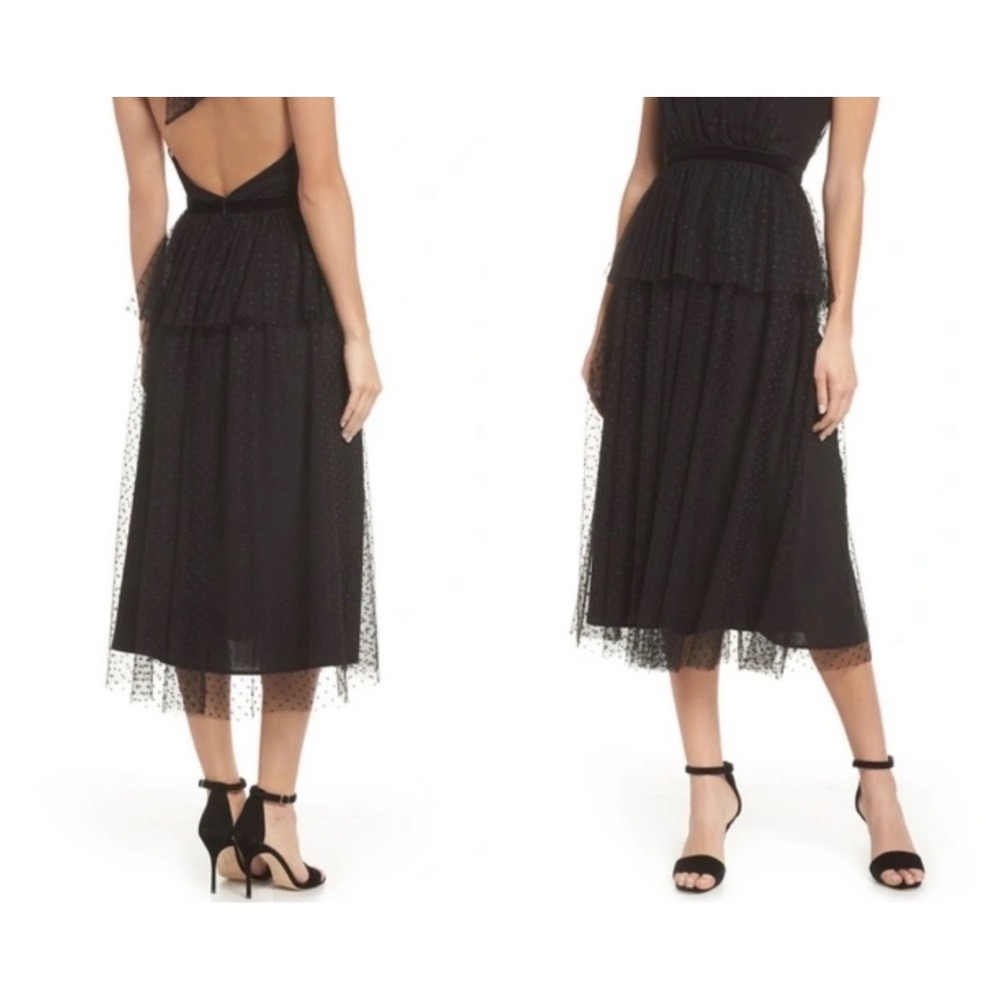 New Avec Les Filles Halter Midi Dress Black Polka Dot 6 Dotte Tiered Tulle